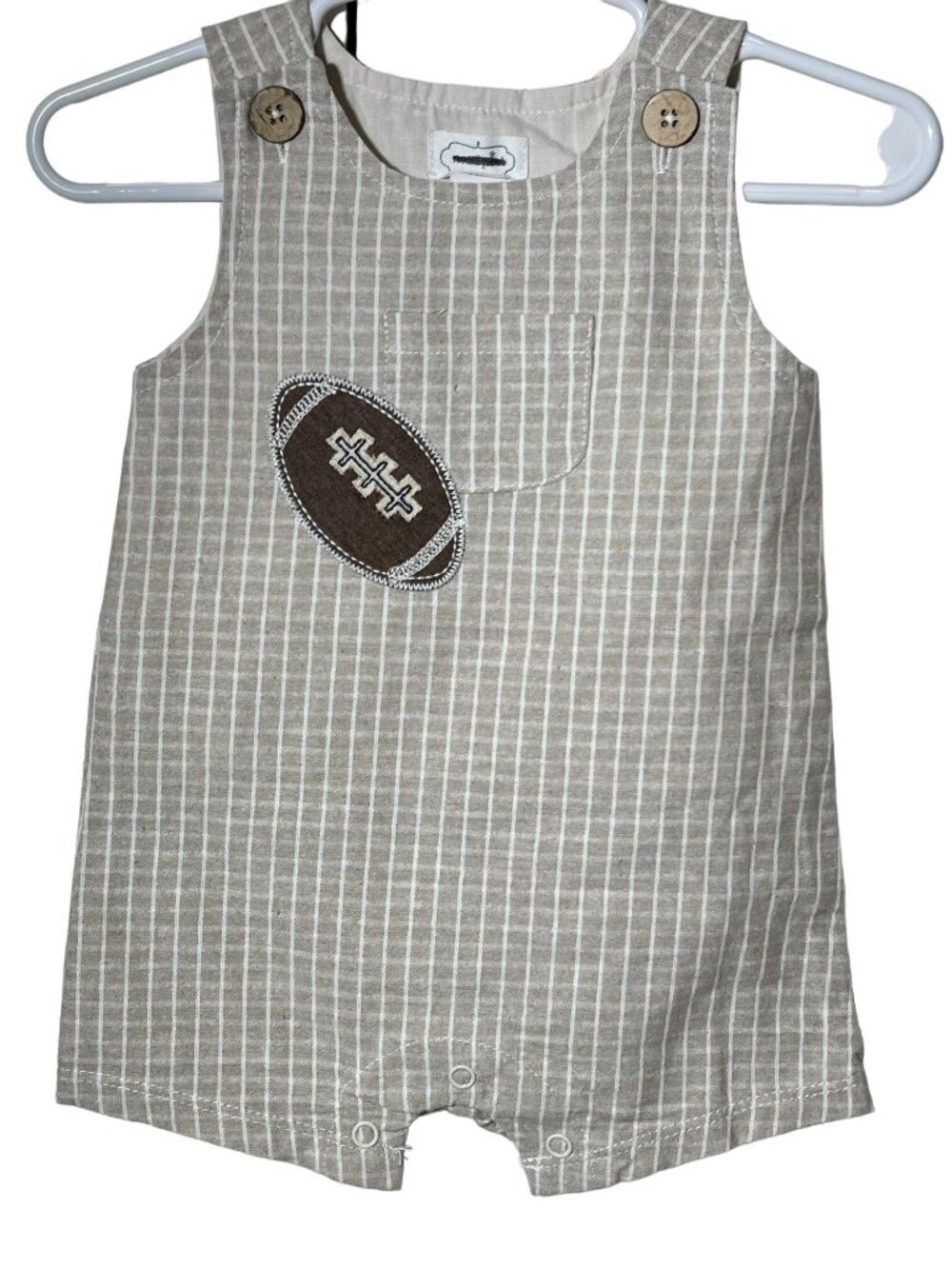 Mud Pie 3m 6m NWOT gingham Football romper shortall embroidered applique preppy
